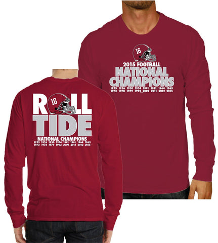 Alabama Crimson Tide 2016 College Football Champions Roll Tide Red LS T-shirt - Sporting Up