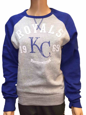 Shoppen Sie das Kansas City Royals Saag Damen-Sweatshirt aus grauem, blauem Fleece-Pullover mit Rundhalsausschnitt – sportlich