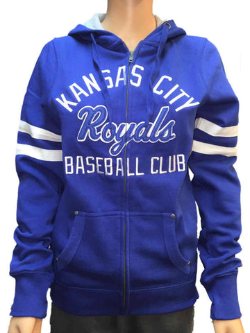 Shop Kansas City Royals SAAG Women Blue Fleece Zip Up Thermal Hoodie Jacket - Sporting Up