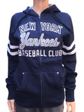 New York Yankees SAAG Women Navy Fleece Zip Up Thermal Hoodie Jacket - Sporting Up