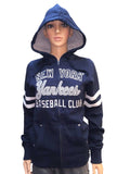 New York Yankees SAAG Women Navy Fleece Zip Up Thermal Hoodie Jacket - Sporting Up