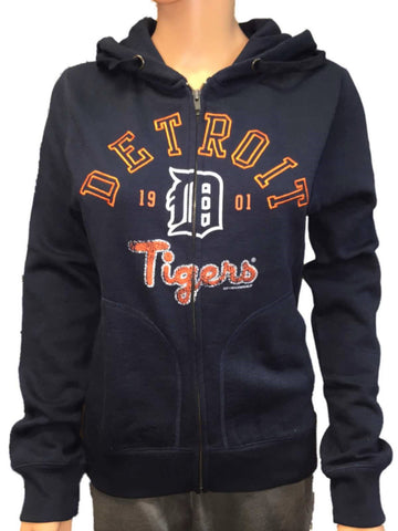 Shop Detroit Tigers SAAG Women Navy Slub Zip Up Fleece Lined Hoodie Jacket - Sporting Up