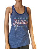 Philadelphia Phillies SAAG Women Blue Racerback Sleeveless Shadow Tank Top - Sporting Up
