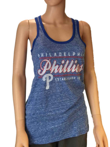 Kaufen Sie das ärmellose Shadow-Tanktop „Philadelphia Phillies Saag“ in Blau mit Racerback für Damen – sportlich