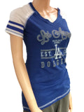 Los Angeles Dodgers Saag Damen-Baseball-Tri-Blend-T-Shirt mit V-Ausschnitt in Blaulicht – sportlich