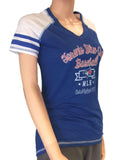 Camiseta de tres mezclas con cuello en V de béisbol azul claro para mujer saag de los blue jays de Toronto - sporting up