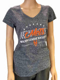 New York Mets SAAG Women Navy Loose Soft Baseball V-Neck T-Shirt - Sporting Up
