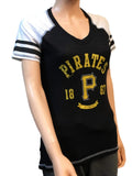 Camiseta de tres mezclas con cuello en V de béisbol negro claro para mujer Pittsburgh Pirates Saag - sporting up