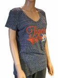 Detroit Tigers SAAG Women Navy Loose Fit Soft Baseball V-Neck T-Shirt - Sporting Up