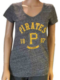 Pittsburgh Pirates SAAG Women Gray Loose Fit Soft Baseball V-Neck T-Shirt - Sporting Up