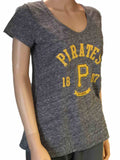Pittsburgh Pirates SAAG Women Gray Loose Fit Soft Baseball V-Neck T-Shirt - Sporting Up