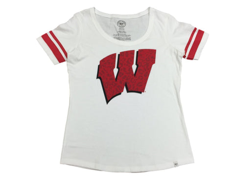 Wisconsin badgers 47 marque femmes blanc imprimé animal style jersey t-shirt(s) - sporting up