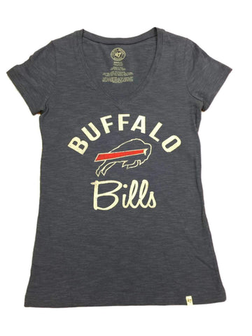 Buffalo Bills 47 Brand Damen-T-Shirt(e) aus weicher Baumwolle mit V-Ausschnitt und Scrum-Schriftzug in Blau – sportlich