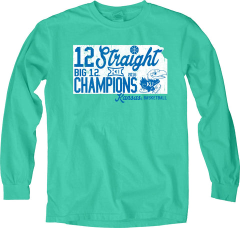 Kansas Jayhawks Damen Big 12 Conference Champs 12 gerades grünes Langarm-T-Shirt – sportlich