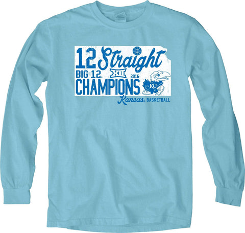 Kansas Jayhawks femmes big 12 champions de conférence 12 t-shirt droit bleu ls - sporting up