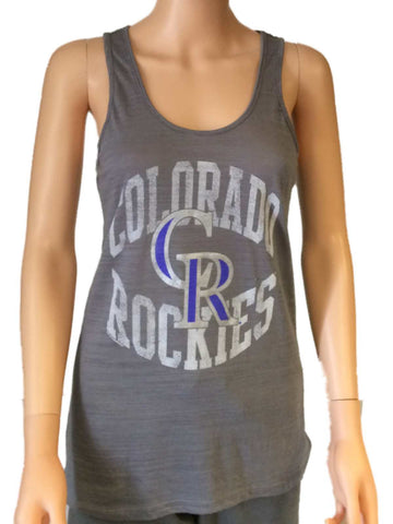 Colorado rockies saag camiseta sin mangas de tres mezclas sin mangas con espalda cruzada gris para mujer - sporting up