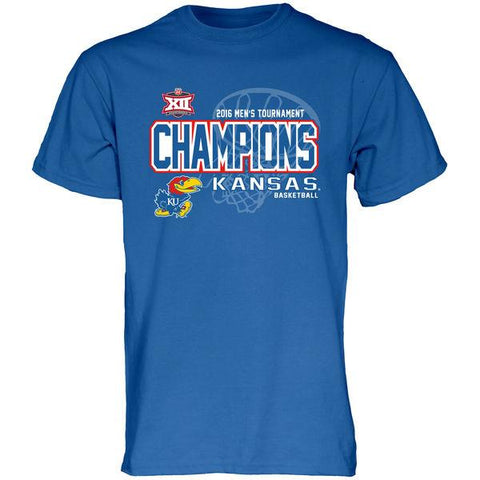 T-shirt bleu des vestiaires des champions de basket-ball des Big 12 des Kansas Jayhawks 2016 - Sporting Up