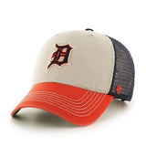 Detroit Tigers 47 Brand Beige Navy McNally Clean Up Mesh Adjustable Snap Hat Cap - Sporting Up