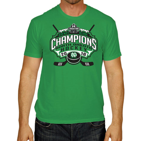 Shop North Dakota Fighting Hawks 2016 Frozen Four Hockey Champions Green T-Shirt - Sporting Up