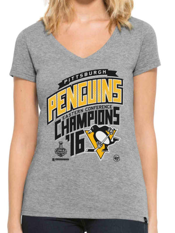 Camiseta de mujer sobre hielo de campeones de la conferencia del este de la marca 47 de los pingüinos de Pittsburgh 2016 - sporting up