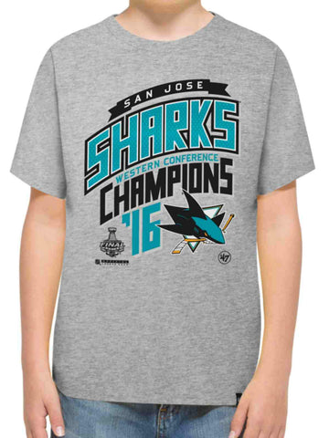 Achetez le t-shirt pour jeunes sur glace des champions de la Confédération occidentale 2016 de la marque San Jose Sharks 47 - Sporting Up