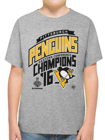 Camiseta juvenil sobre hielo de campeones de la conferencia del este de la marca 47 de los pingüinos de Pittsburgh 2016 - sporting up