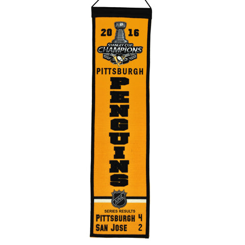 Bannière patrimoniale des champions de la Coupe Stanley de la LNH 2016 des Penguins de Pittsburgh (8"x32") - Sporting Up