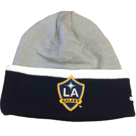 Shop LA Galaxy MLS Adidas Gray, Blue and White YOUTH Cuffed Knit Beanie Hat Cap - Sporting Up