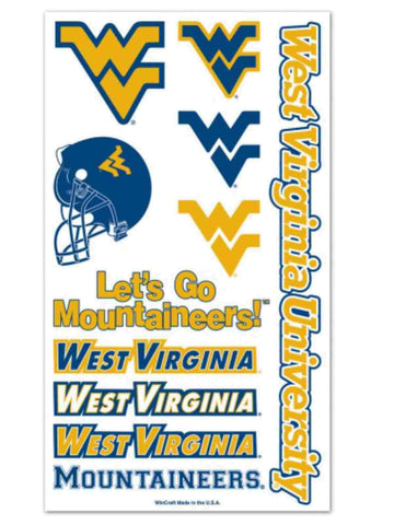 Hoja de tatuaje temporal amarilla y azul de Wincraft de West Virginia Mountaineers - Sporting Up