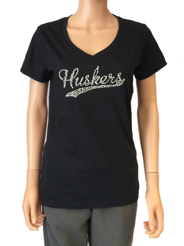 Nebraska Cornhuskers Champion Damen-T-Shirt mit schwarzem Nietenlogo und V-Ausschnitt (M) – sportlich