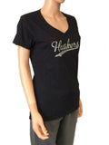 Nebraska Cornhuskers Champion WOMENS Black Studded Logo SS V-Neck T-Shirt (M) - Sporting Up
