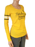 Pittsburgh Pirates 47 Brand WOMENS Yellow Scoop Neck Long Sleeve T-Shirt (S) - Sporting Up