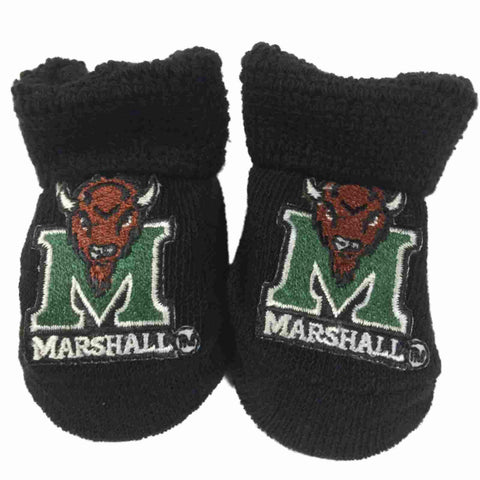 Shop Marshall Thundering Herd Two Feet Ahead Infant Baby Newborn Black Socks Booties - Sporting Up