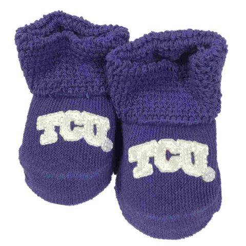 TCU Horned Frogs Two Feet Ahead Infant Baby Newborn Purple & White Socks Booties - Sporting Up