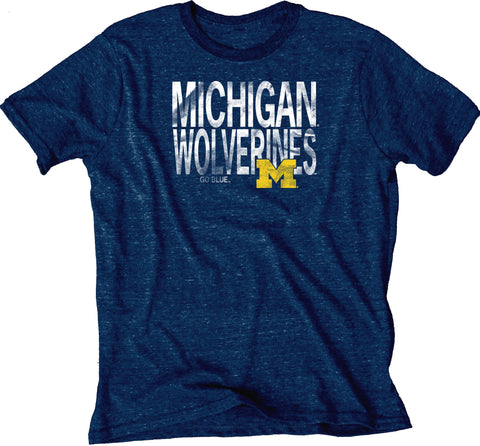 Michigan wolverines blue 84 camiseta de manga corta de mezcla suave azul marino - sporting up