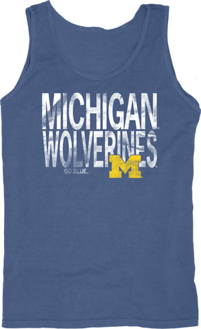 Michigan Wolverines Blue 84, verblasstes blaues, ärmelloses Tanktop aus 100 % Baumwolle – sportlich