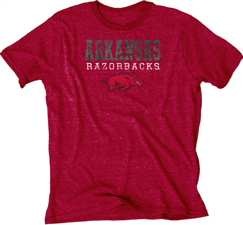 Shop Arkansas Razorbacks Blue 84 Red Soft Tri-Blend Short Sleeve T-Shirt - Sporting Up