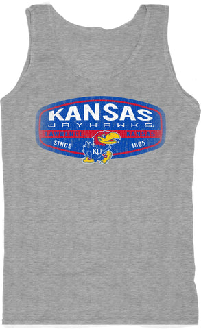 Shop Kansas Jayhawks Blue 84 Light Gray 100% Cotton Sleeveless Tank Top - Sporting Up