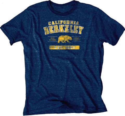 Camiseta de manga corta de tres mezclas suave azul marino 84 con osos dorados de California - sporting up