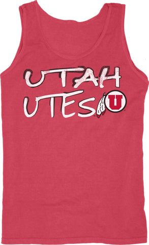 Utah Utes Blue 84 Faded Red 100% Cotton Sleeveless Tank Top - Sporting Up