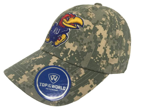 Kansas jayhawks remolque gorra de sombrero holgada ajustable insignia de camuflaje digital - sporting up