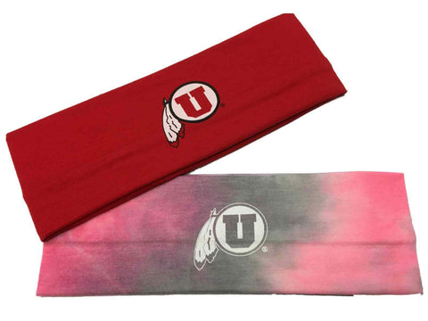 Utah Utes Top of the World, paquete de 2 cintas para la cabeza para yoga en rojo y rosa teñido anudado - Sporting Up