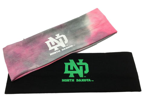 Shop North Dakota Fighting Hawks TOW Black & Tie-Dye Pink 2 Pack Yoga Headbands - Sporting Up