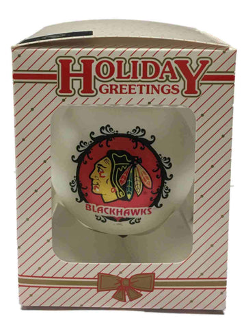 Chicago Blackhawks NHL Topperscot, weißes, großes Glas-Weihnachtsornament (8,9 cm) – sportlich
