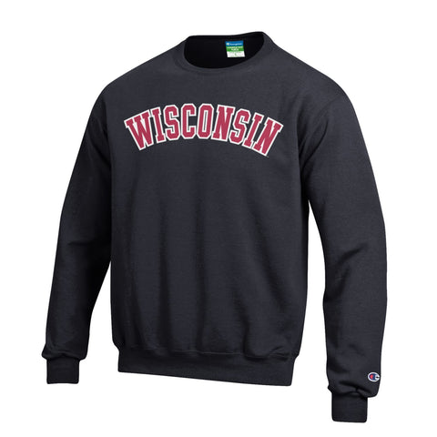 Shop Wisconsin Badgers Champion Black Powerblend Fleece Crew Pullover Sweatshirt - Sporting Up