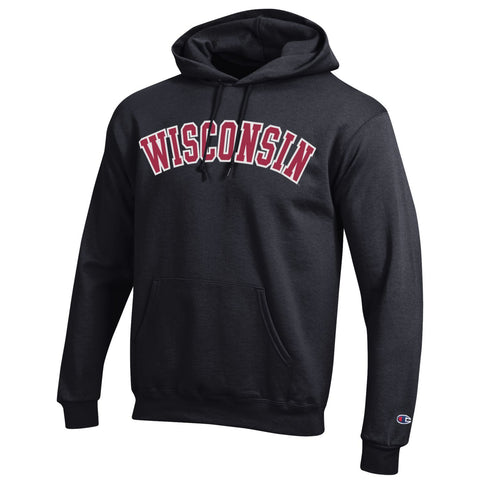 Shop Wisconsin Badgers Champion Black Powerblend Fleece Hoodie Pullover Sweatshirt - Sporting Up