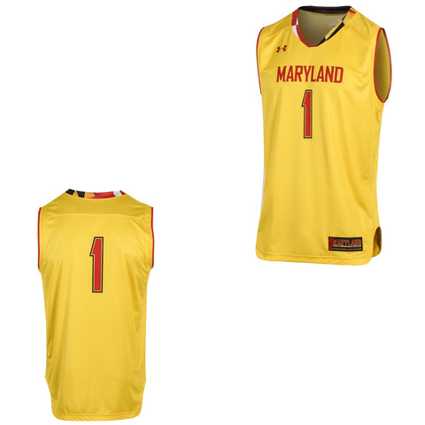 Maryland terrapins under armour gold #1 réplica de camiseta de baloncesto en la cancha - luciendo deportivo