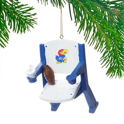 Kansas jayhawks equipo deportivo silla de estadio blanco y azul adorno de árbol de Navidad - haciendo deporte