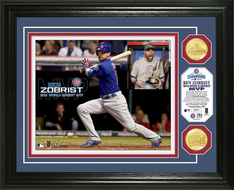 Chicago Cubs 2016 World Series Champions, Bronzemünze, Zobrist MVP, gerahmtes Foto, neuwertig – sportlich