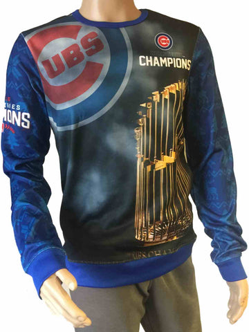 Achetez le trophée des champions de la série mondiale 2016 des Chicago Cubs avec un gros logo et un pull laid - Sporting Up